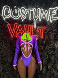Retro Mystery Girl Bottlegirl Bodysuit – Purple Pink Halloween Costume & Clubwear