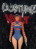 Rainbow Striped Doll Bodysuit Costume women's adult Halloween costume front view - Costume Vault
