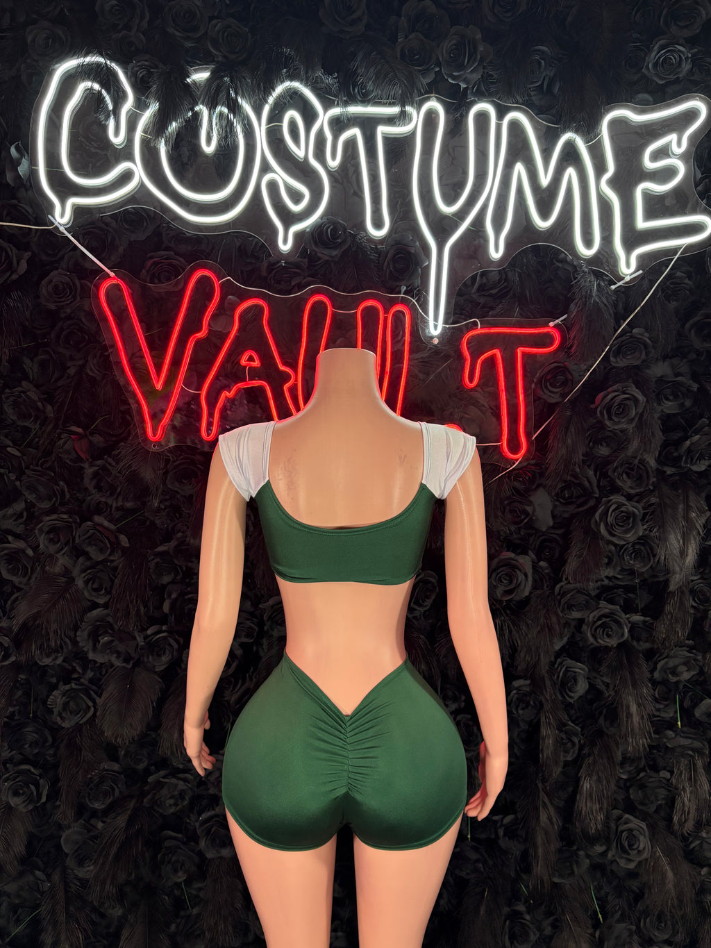 Football Player Costume Green and White Bartender Bottlegirl Bodysuit Dress up Halloween Costume