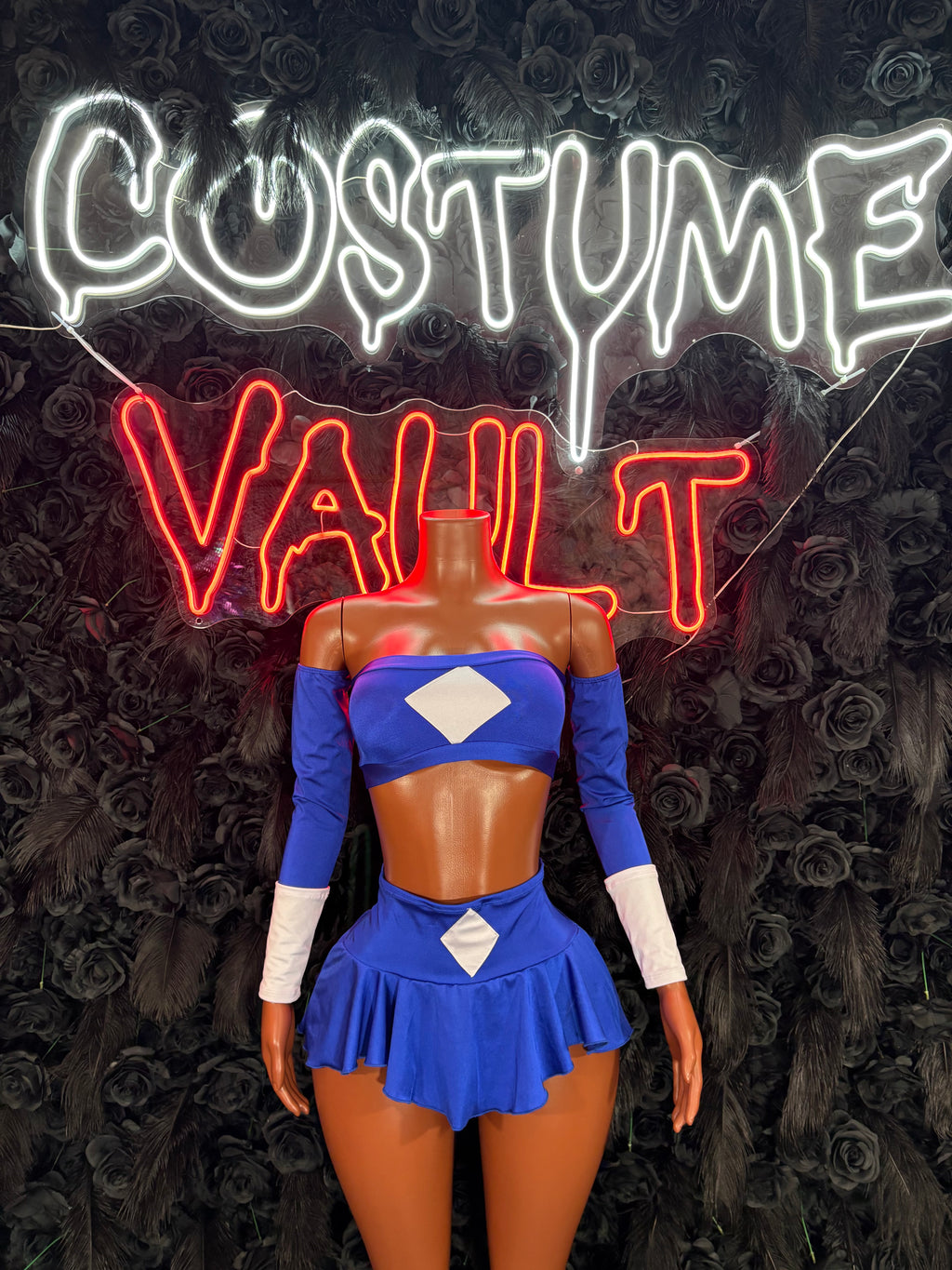Blue and White Superhero Costume Skirt Set – Women’s Halloween Cosplay & Clubwear Costume