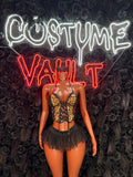 Black Gold Pirate Corset Costume Set women's adult Halloween costume front view - Costume Vault