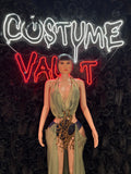 Green Gold Egyptian Goddess Costume Set women's adult Halloween costume front view - Costume Vault