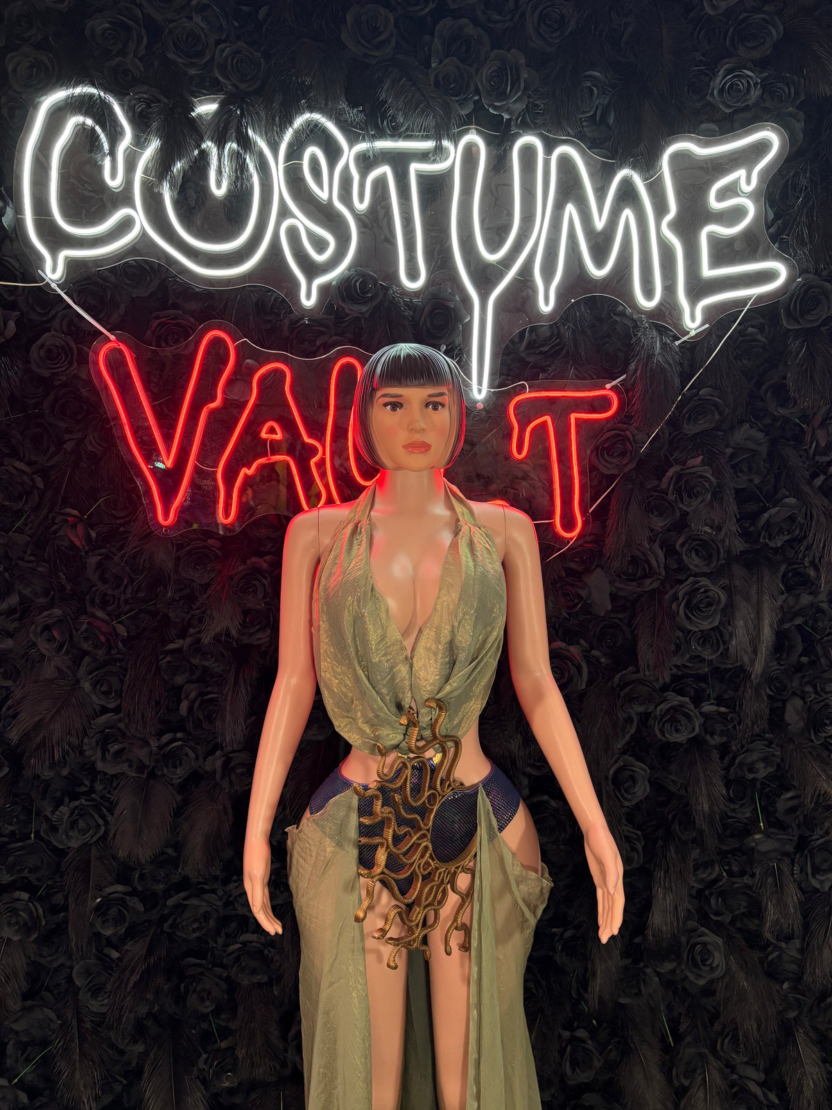 Green Gold Egyptian Goddess Costume Set women's adult Halloween costume front view - Costume Vault
