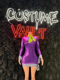 Purple Long Sleeve Mini Dress Costume women's adult Halloween costume front view - Costume Vault