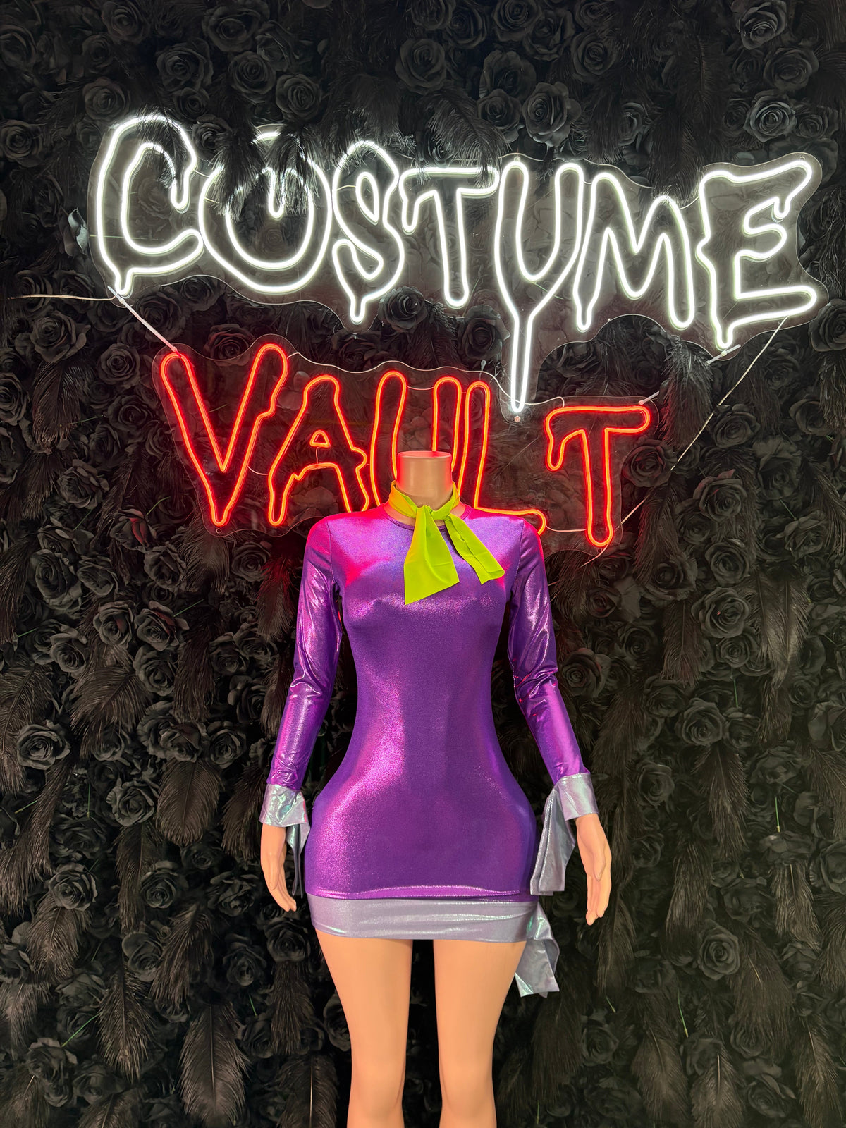 Purple Long Sleeve Mini Dress Costume women's adult Halloween costume front view - Costume Vault