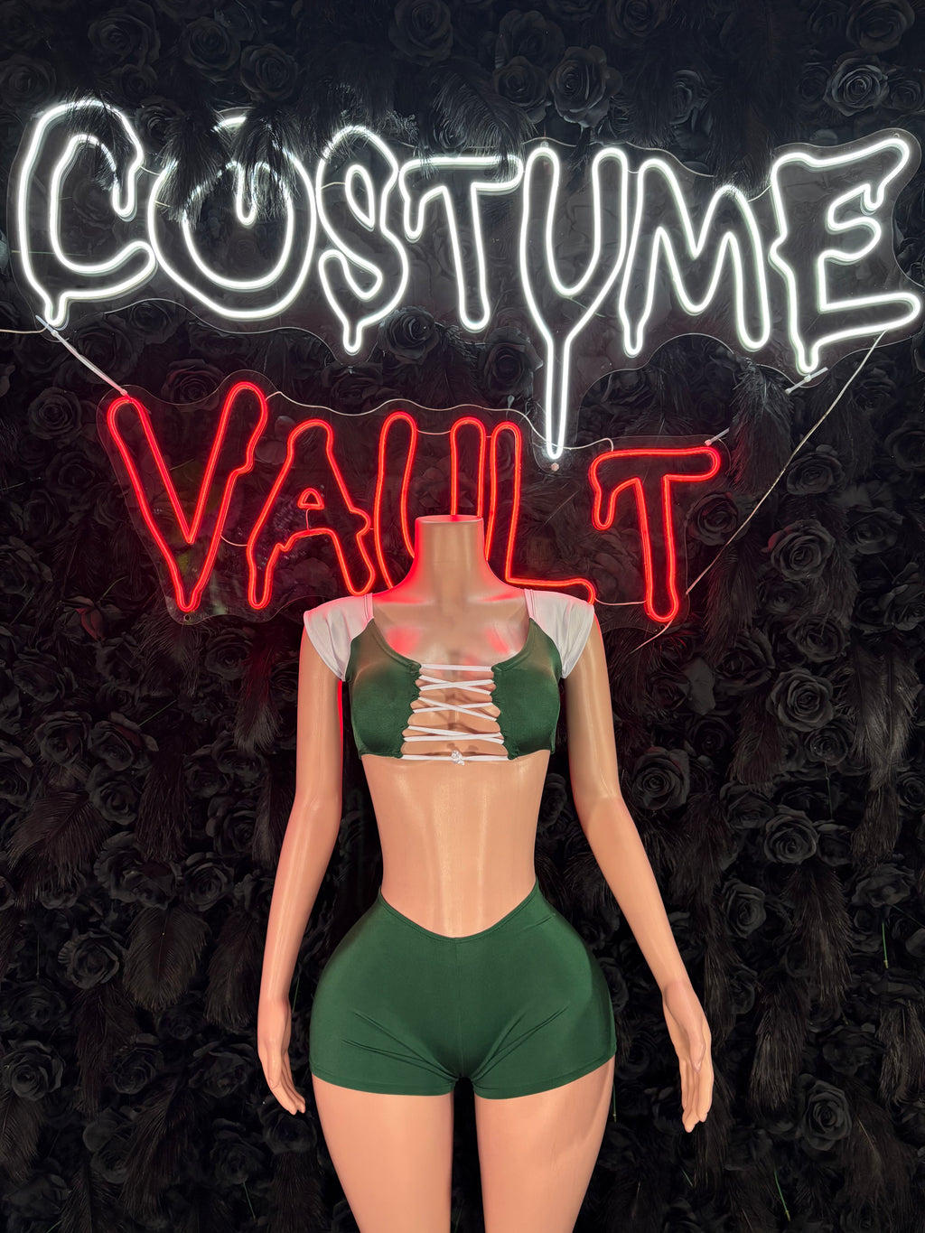 Football Player Costume Green and White Bartender Bottlegirl Bodysuit Dress up Halloween Costume