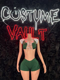 Football Player Costume Green and White Bartender Bottlegirl Bodysuit Dress up Halloween Costume