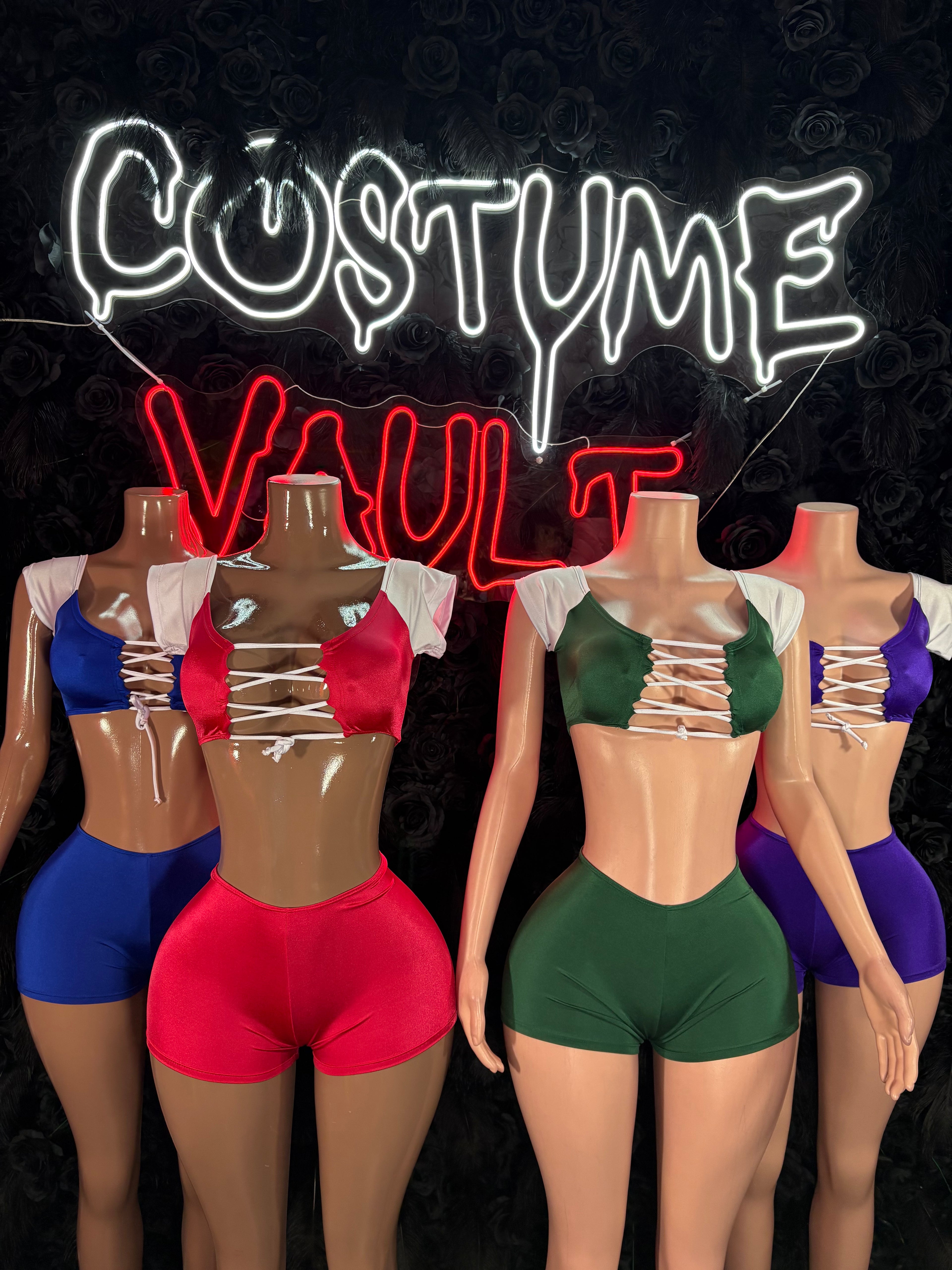 Football Player Costume Purple and White Bartender Bottlegirl Bodysuit Dress up Halloween Costume