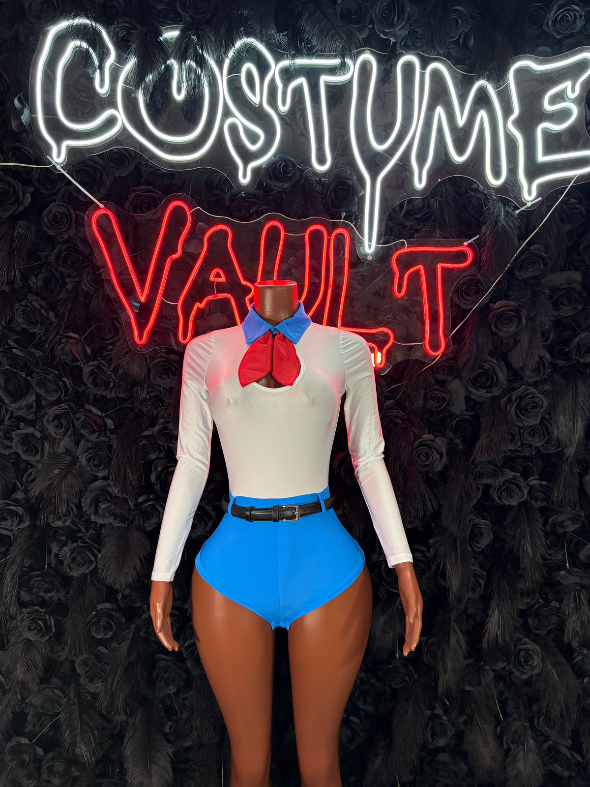 Blue White Sailor Bodysuit Costume women's adult Halloween costume front view - Costume Vault
