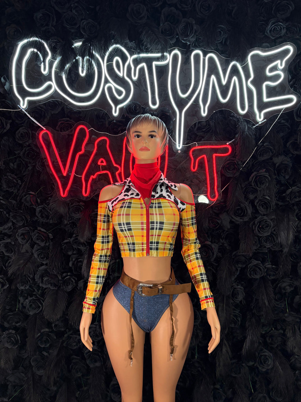Yellow Plaid Schoolgirl Costume Set women's adult Halloween costume front view - Costume Vault