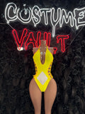 Yellow Diamond Cutout Bodysuit Costume women's adult Halloween costume front view - Costume Vault