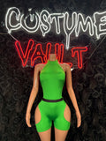 Women's Neon Green Cutout Romper Costume – Adult Halloween Cosplay Outfit