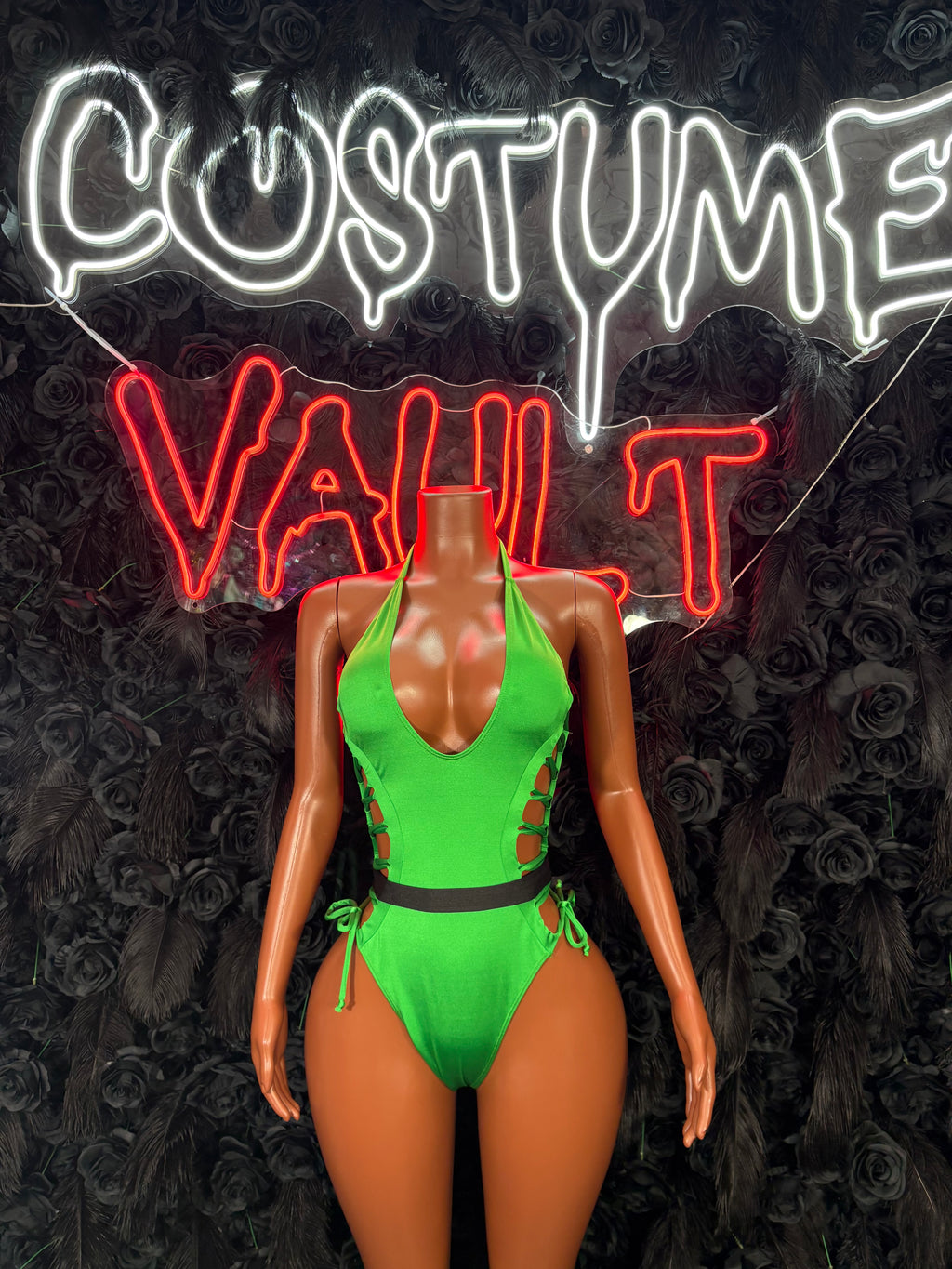Women's Neon Green Belted Bodysuit Costume – Adult Cosplay Halloween Outfit