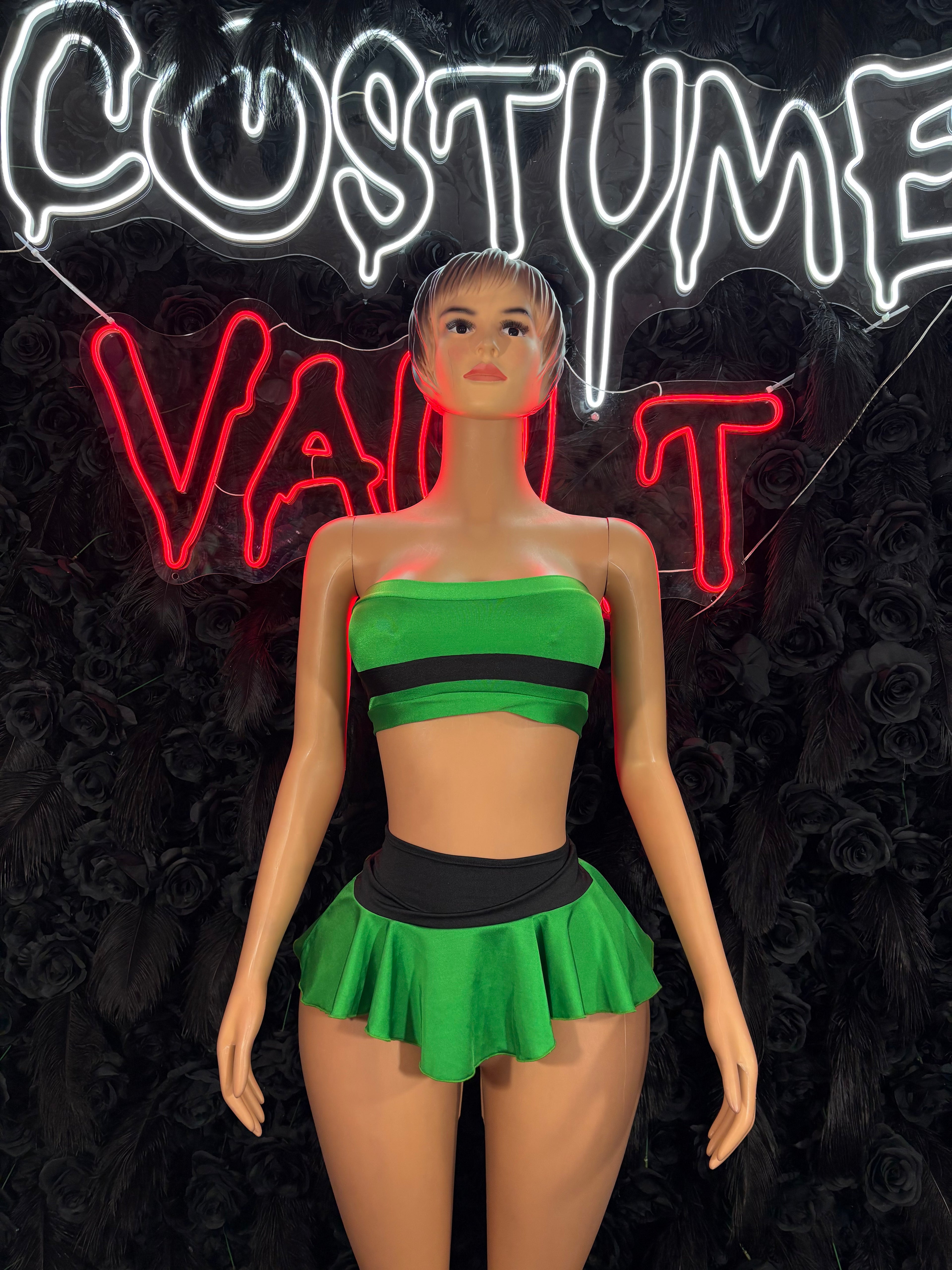Women's Green Mini Skirt Costume Set – Adult Halloween Cosplay Outfit