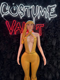 Gold Lioness Costume Bodysuit women's adult Halloween costume front view - Costume Vault