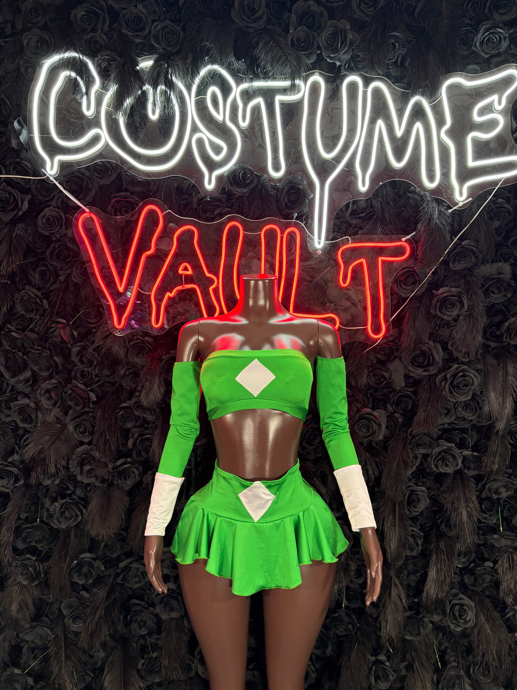 Green and White Superhero Costume Skirt Set – Women’s Halloween Cosplay & Clubwear Costume