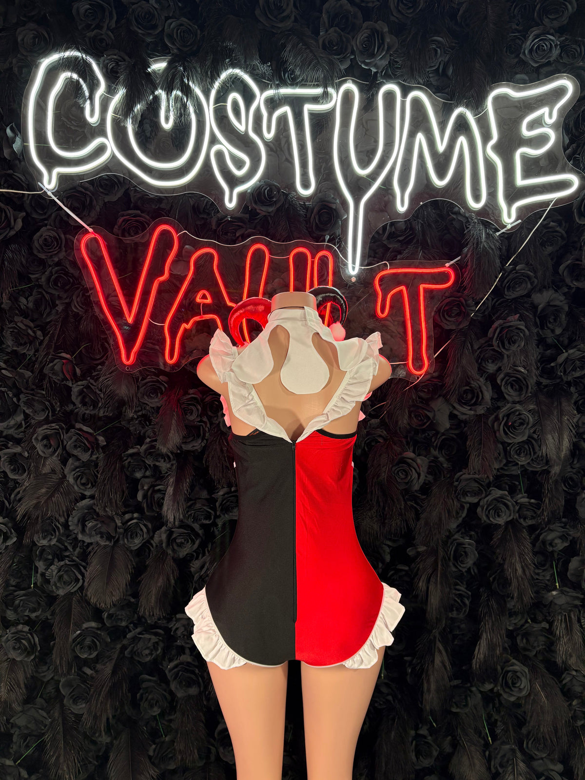 Red Black Card Queen Bodysuit Costume women's adult Halloween costume front view - Costume Vault