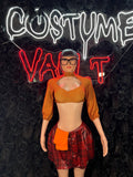 Orange Plaid Schoolgirl Costume Set women's adult Halloween costume front view - Costume Vault