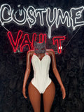 White Lace Corset Bunny Bodysuit Costume women's adult Halloween costume front view - Costume Vault