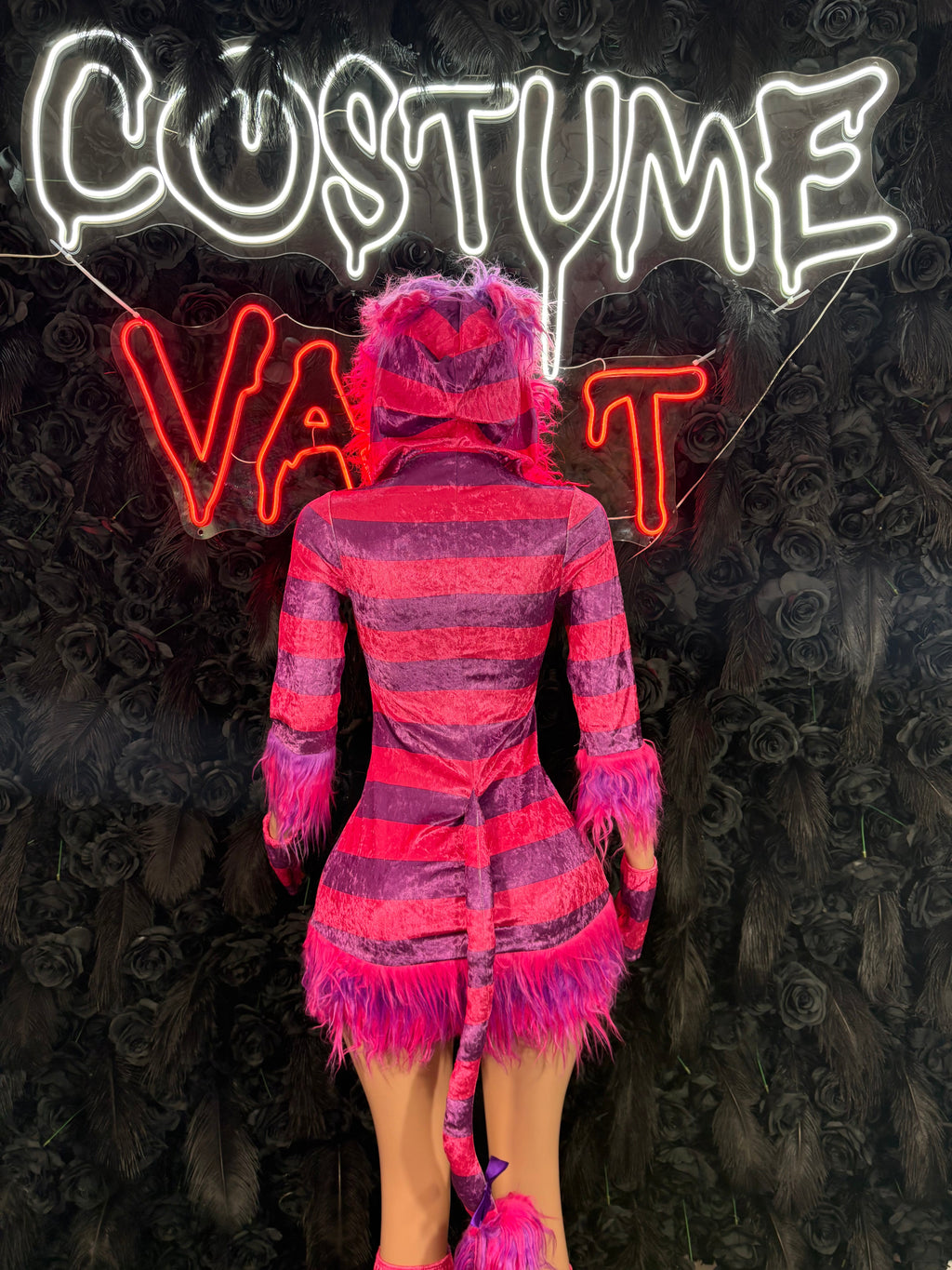 Pink Striped Feline Mini Dress Costume women's adult Halloween costume front view - Costume Vault