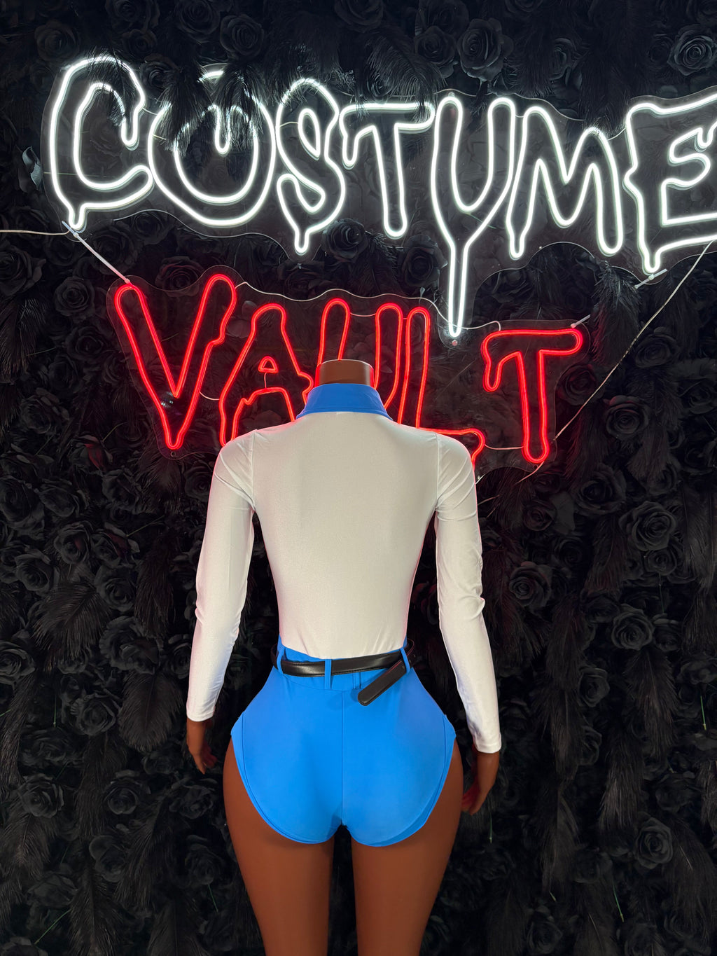 Blue White Sailor Bodysuit Costume women's adult Halloween costume back view - Costume Vault