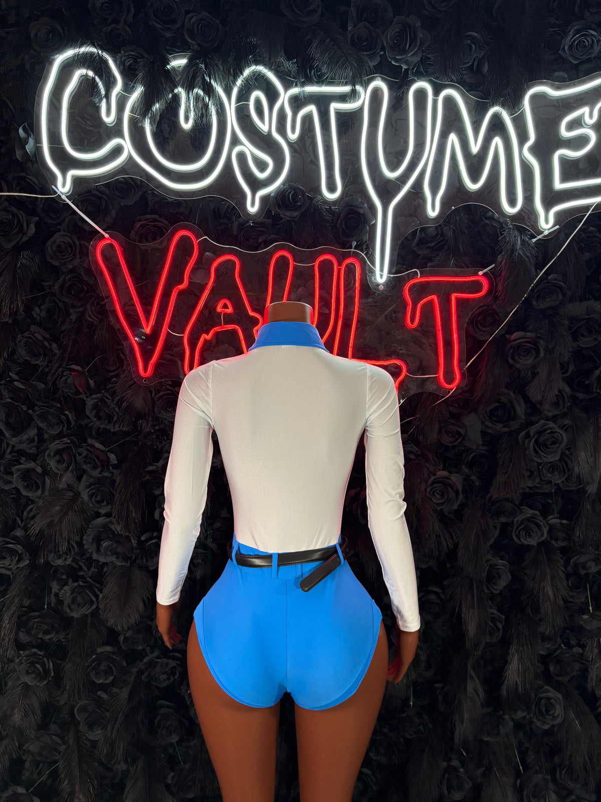 Blue White Sailor Bodysuit Costume women's adult Halloween costume back view - Costume Vault