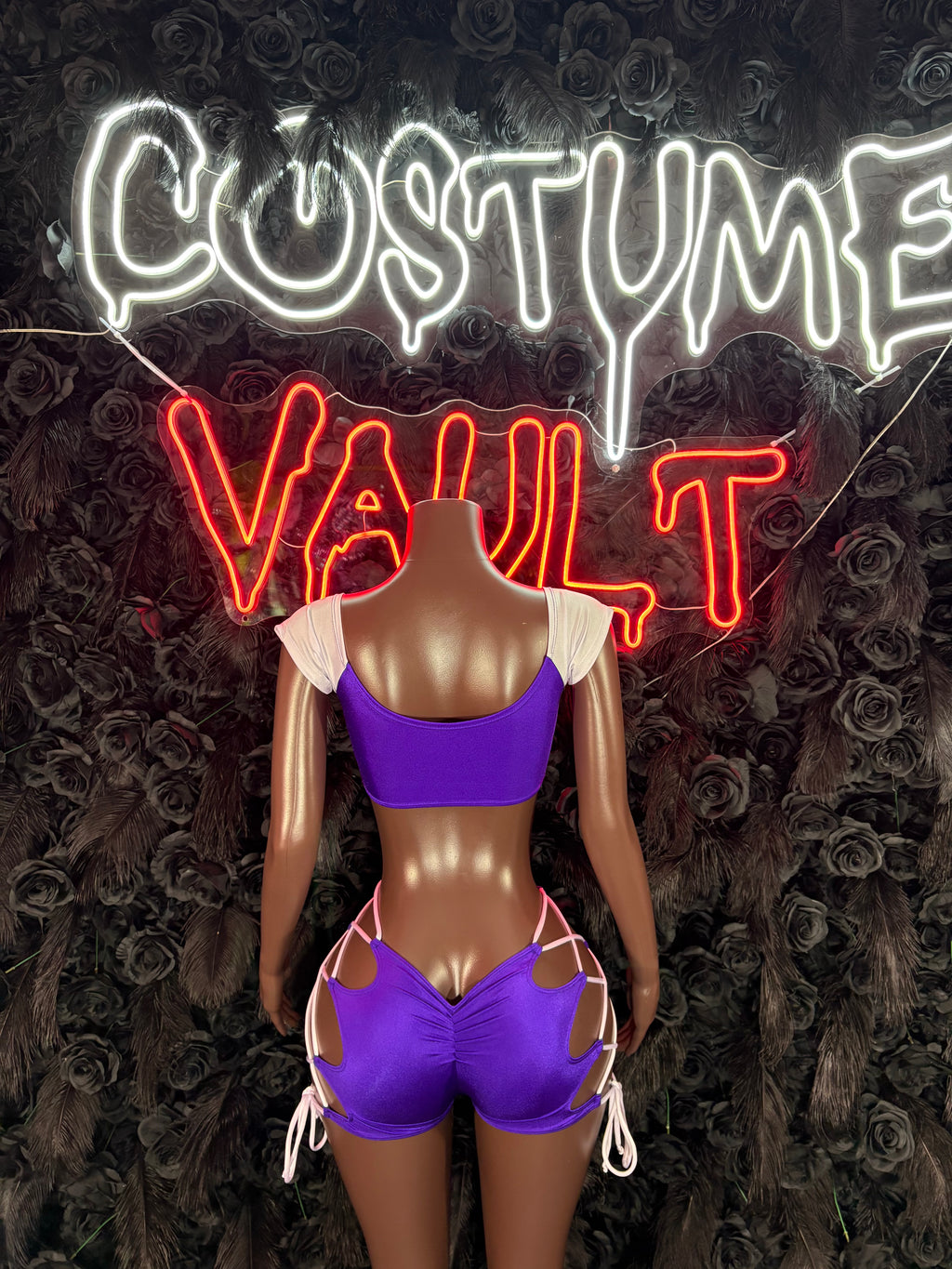 Football Player Costume Purple and White Bartender Bottlegirl Bodysuit Dress up Halloween Costume