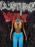 Turquoise & Gold Fantasy Genie Costume Set - Harem Pants & Halter Top front view - Costume Vault