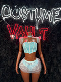 Baby Blue Fairy Costume Set - Corset Top & Sheer Tutu Skirt front view - Costume Vault