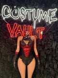 Red Black Gothic Devil Bodysuit Costume women's adult Halloween costume front view - Costume Vault
