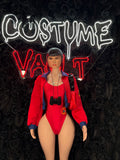 Red Racing Driver Bodysuit Costume women's adult Halloween costume front view - Costume Vault