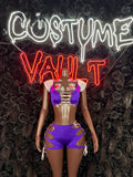 Football Player Costume Purple and White Bartender Bottlegirl Bodysuit Dress up Halloween Costume