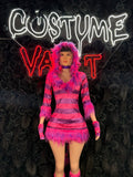 Pink Striped Feline Mini Dress Costume women's adult Halloween costume back view - Costume Vault