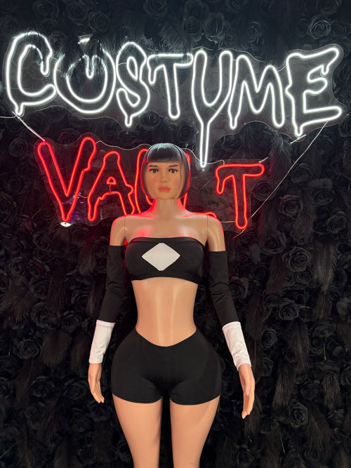 Black Superhero Costume Set women's adult Halloween costume front view - Costume Vault