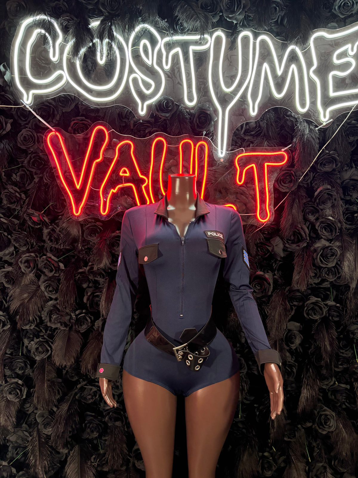 Navy Sheer Corset Romper Costume women's adult Halloween costume back view - Costume Vault