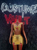 Metallic Gold Rose Costume Set - Crop Top & Ruched Mini Skirt front view - Costume Vault