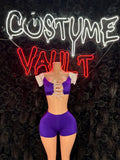 Football Player Costume Purple and White Bartender Bottlegirl Bodysuit Dress up Halloween Costume