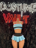Light blue and black mini skirt two piece adult cosplay costume front view - Costume Vault